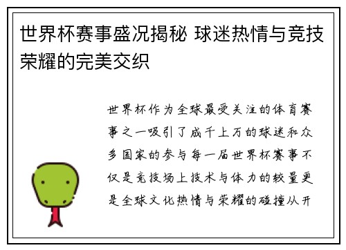 世界杯赛事盛况揭秘 球迷热情与竞技荣耀的完美交织